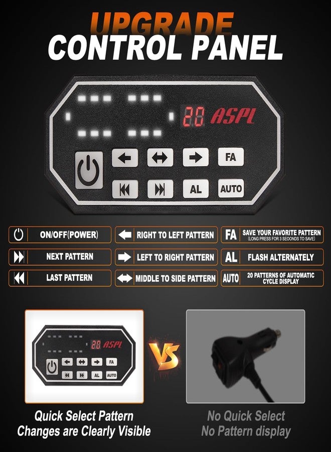 ASPL شريط إضاءة طوارئ مثبت على السطح من ASPL مقاس 26 بوصة مزود بـ 126 مصباح LED مع وحدة تحكم، ضوء تحذير مزدوج الجوانب، ضوء وامض لجرافة الثلج، ضوء أمان لمستشار حركة المرور لشاحنات العمل والمركبات وشاحنات السحب (كهرماني/أبيض). - Image 3